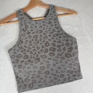 Beyond Yoga Leopard Studio Crop Tank Crisscross Back Top Gray Size S‎